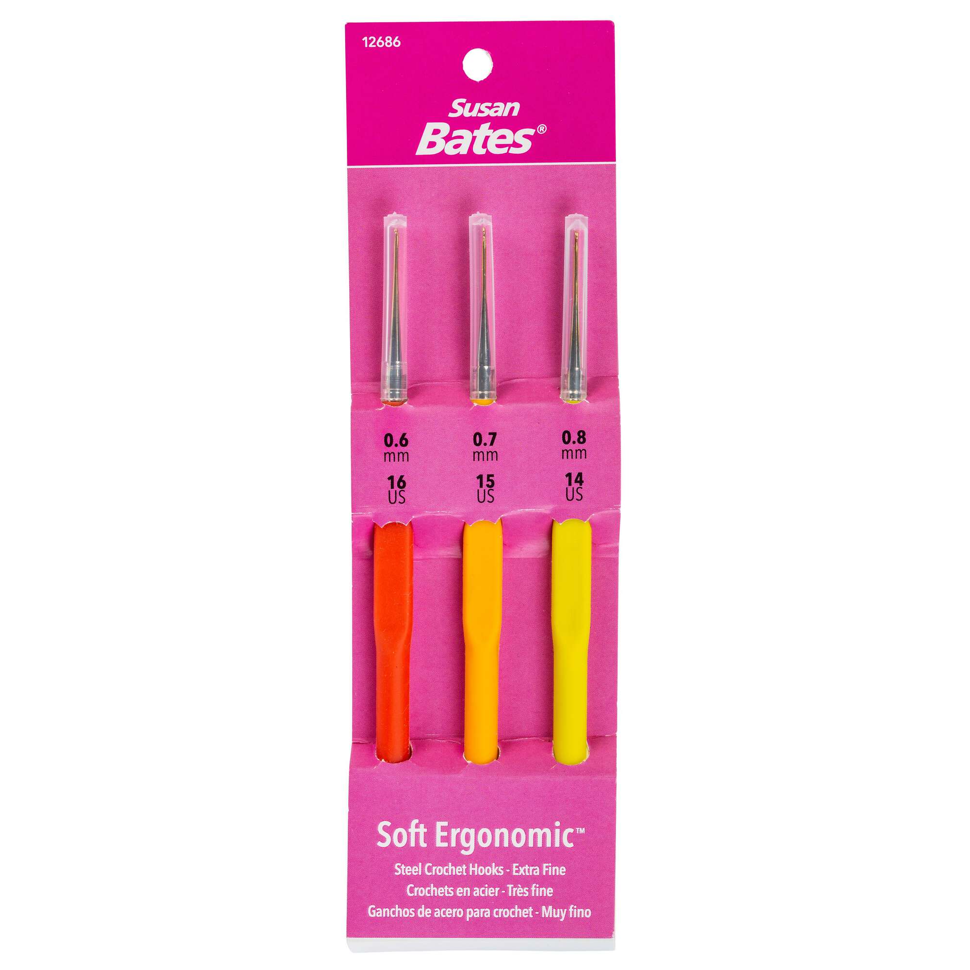 Soft Ergonomic Steel Crochet Hook Set: Sizes 0.6 0.7 0.8 MM